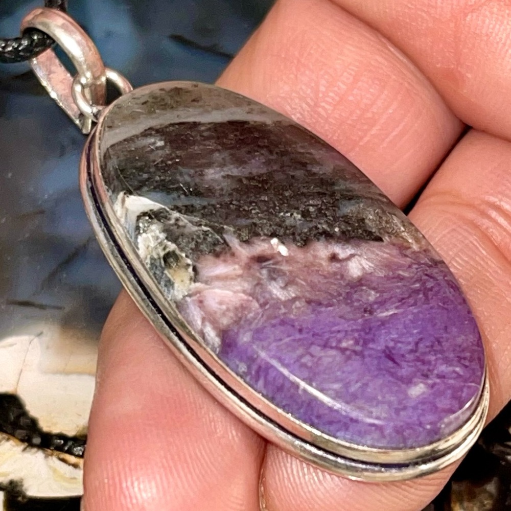 Purple Palm Stone Charoite Pendant 2”
